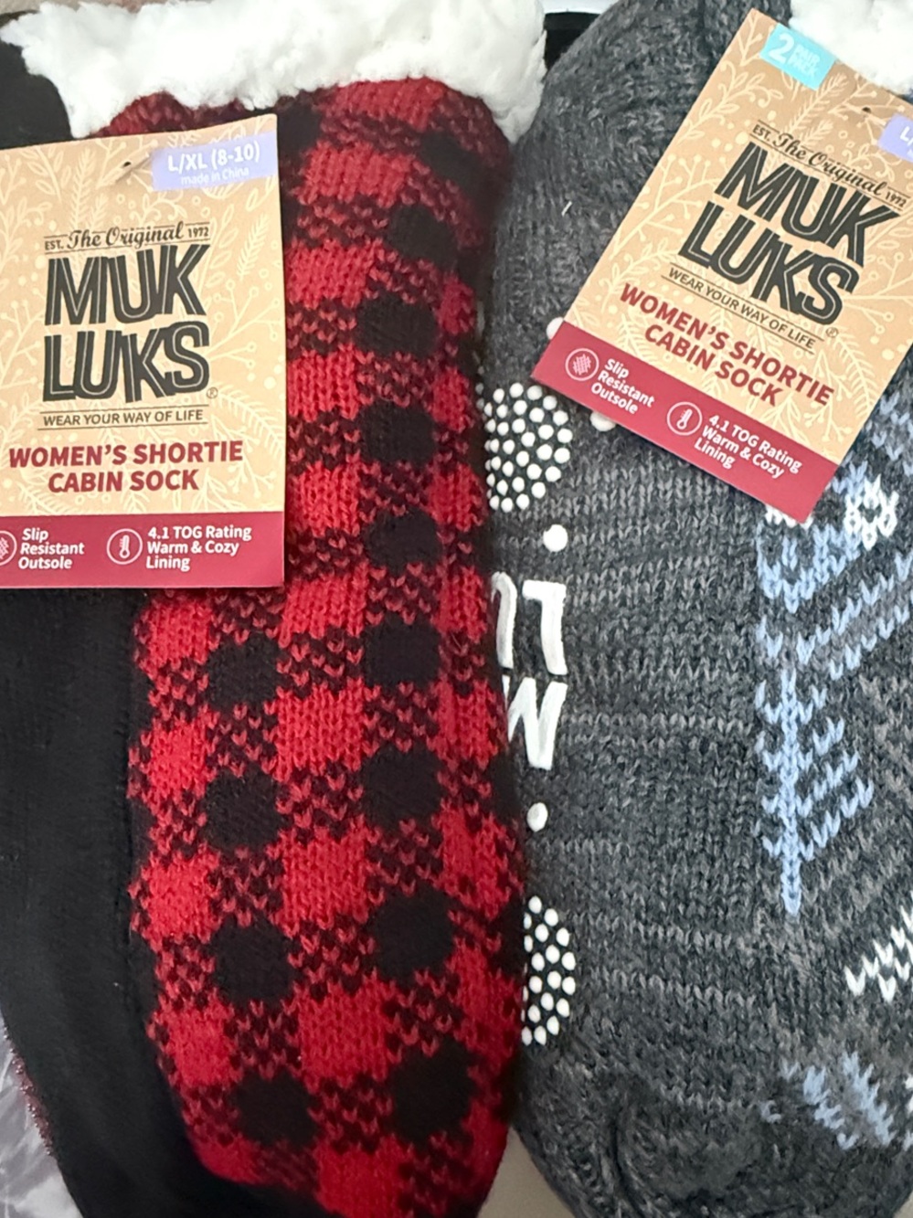 Muk Luks Women's Shortie Cabin Socks - Red, Black & Gray